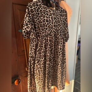 Girls' Casual Leopard Print Dress in Brown & Black